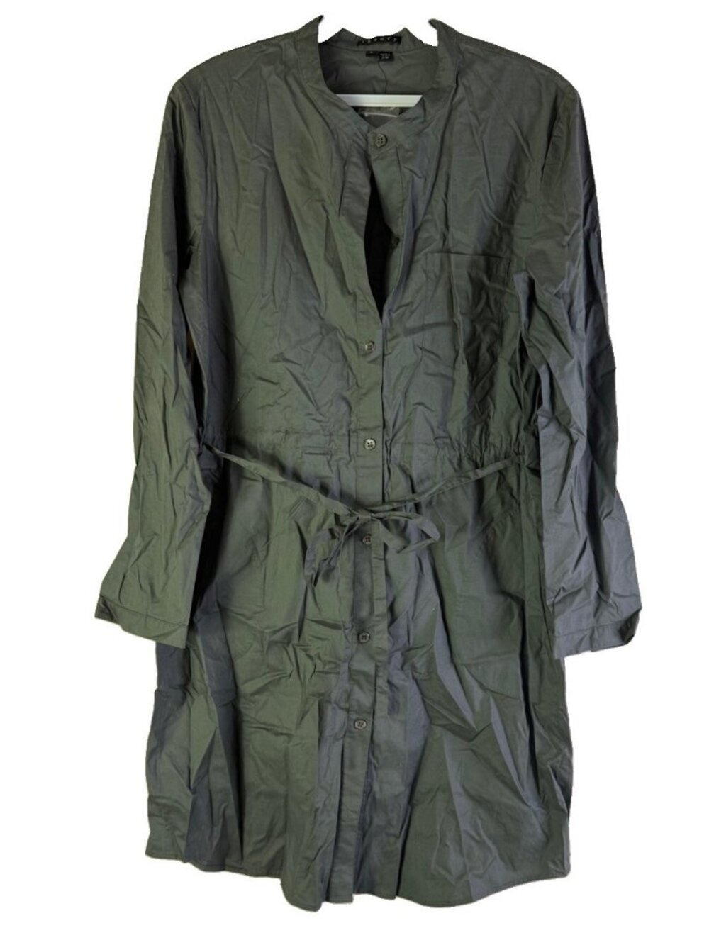 New Theory Isodora Dress Button Front Belt Shirt Cotton Gray